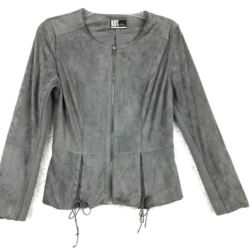 Kut From the Kloth Womens Jacket Blazer Faux Suede Gray Full Zip Lined XS